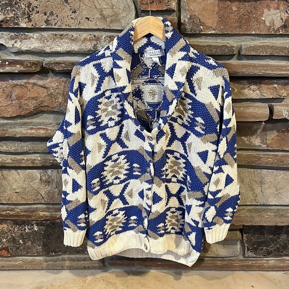 Vintage Cambridge Knit Ramie Cotton Cowl Neck Cardigan - Picture 1 of 9